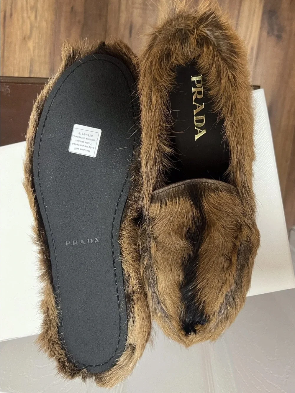 PRADA Exclusive Furry Moccasins Goat Hide in Tan - Mens 9US - NWB - $1,170